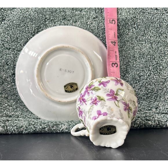 Vintage Mini Inarco Saucer & Demitasse Cup Flowers Purple - Picture 8 of 9